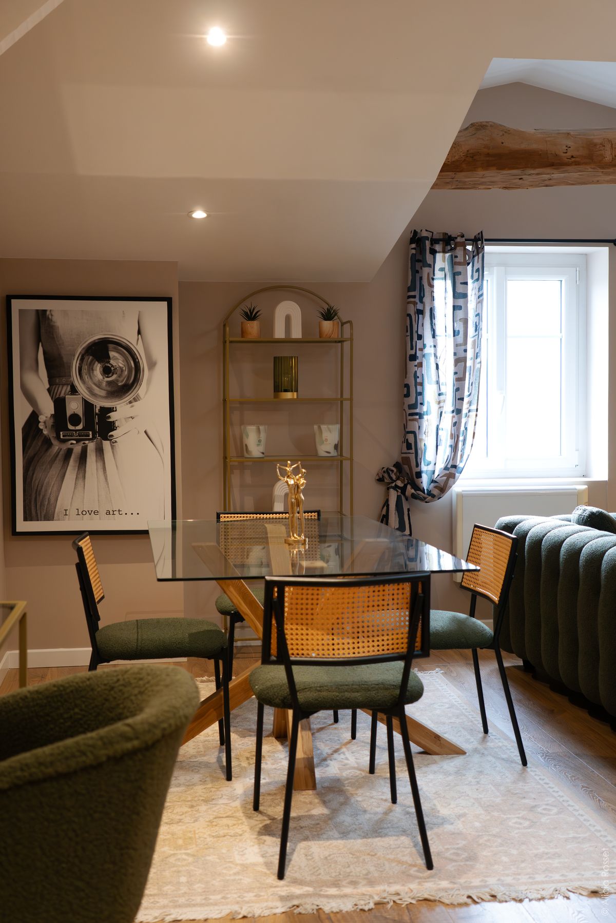 Dining area — glass & rattan table